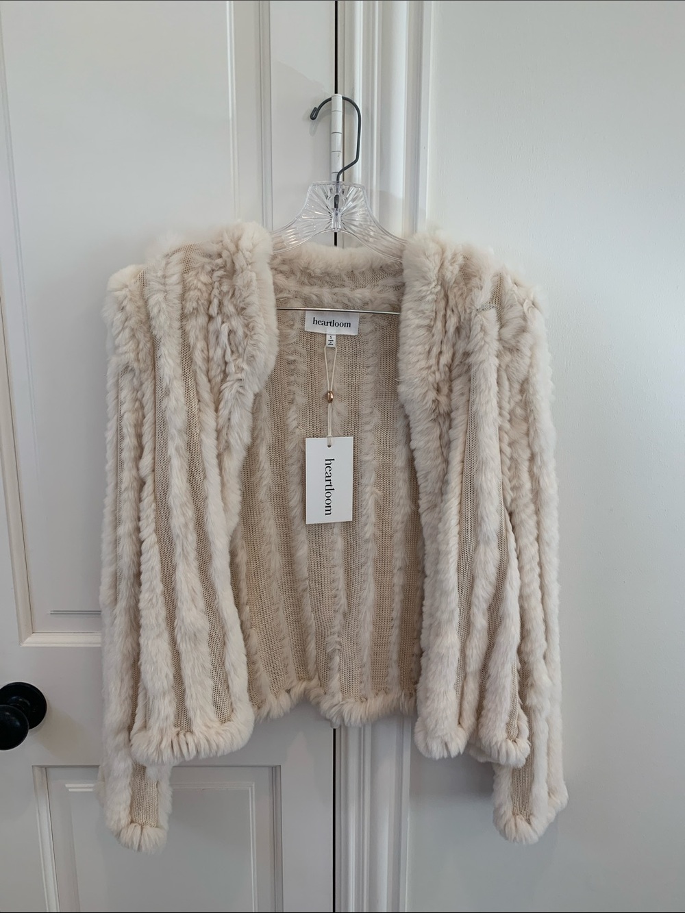NWT—-Heartloom Cream Rabbit Fur Rosa Jacket/Sweater